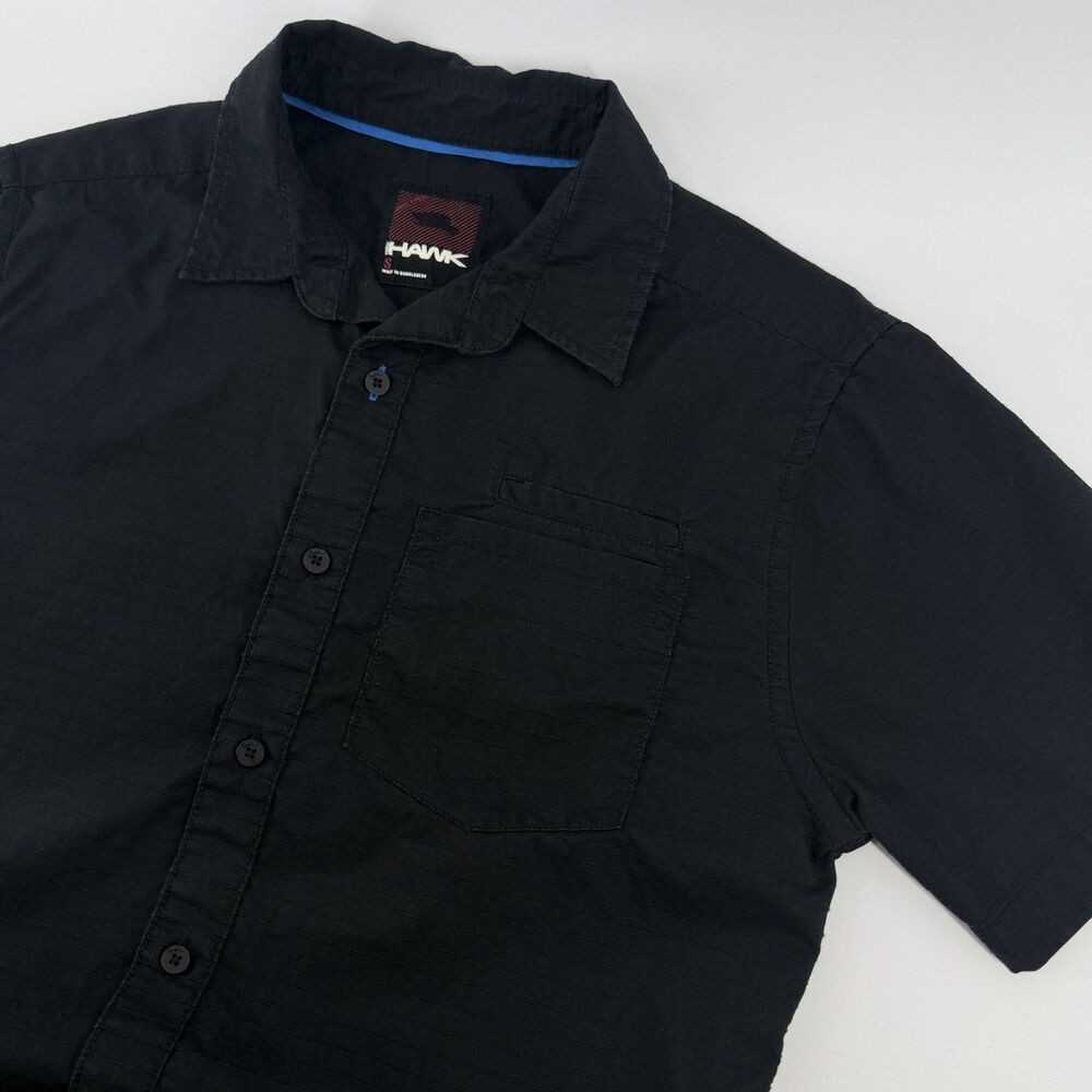 Tony Hawk Skateboarding Short Sleeve Button Down Polo Shirt Men Small Black